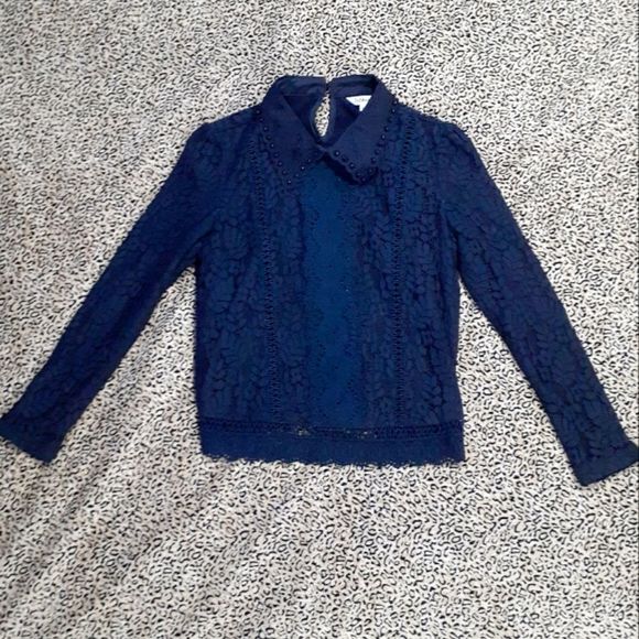 🌈LACE TOP W/BEADED COLLAR XS - Picture 2 of 6